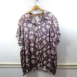 Anna and Frank 100% Washable Silk Blouse Purple Butterflies Flowers Size 3X NEW